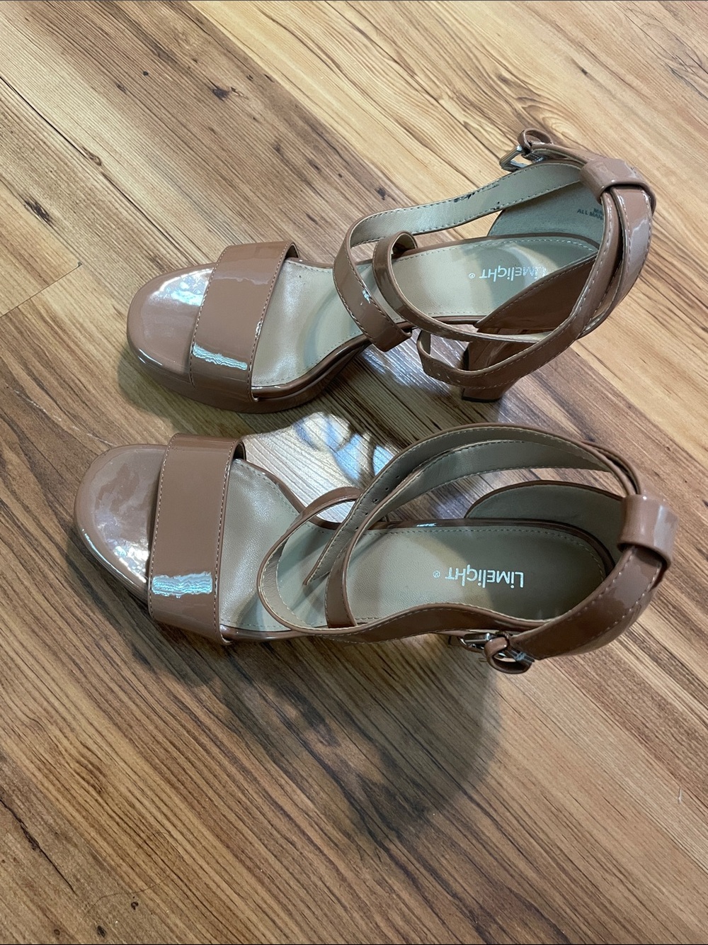 Limelight Nude Patent Block Heel Sandals